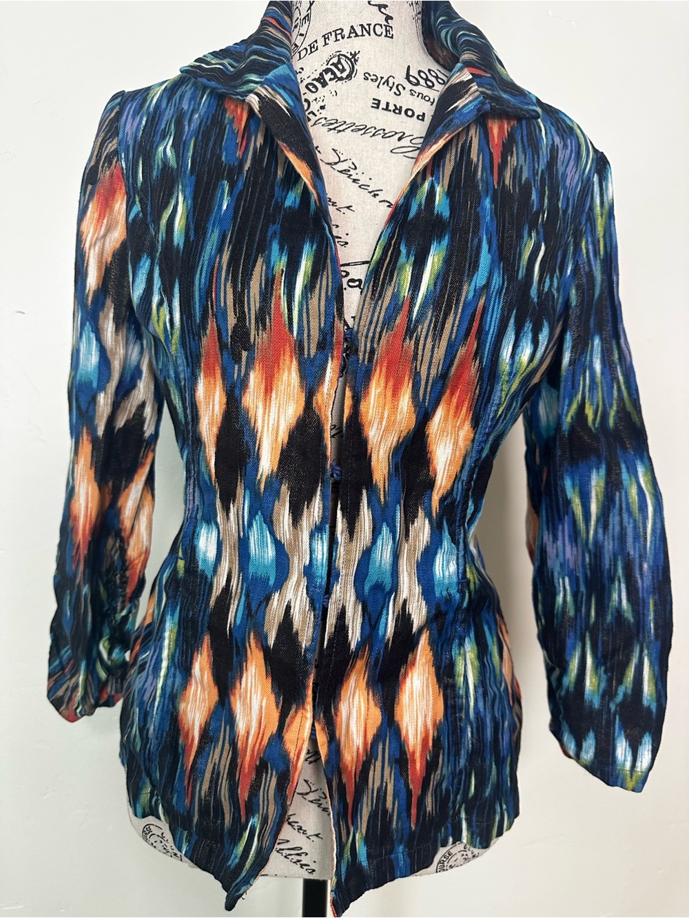 Chico's Multi-Color Ikat-Print Button Down Shirt Jacket